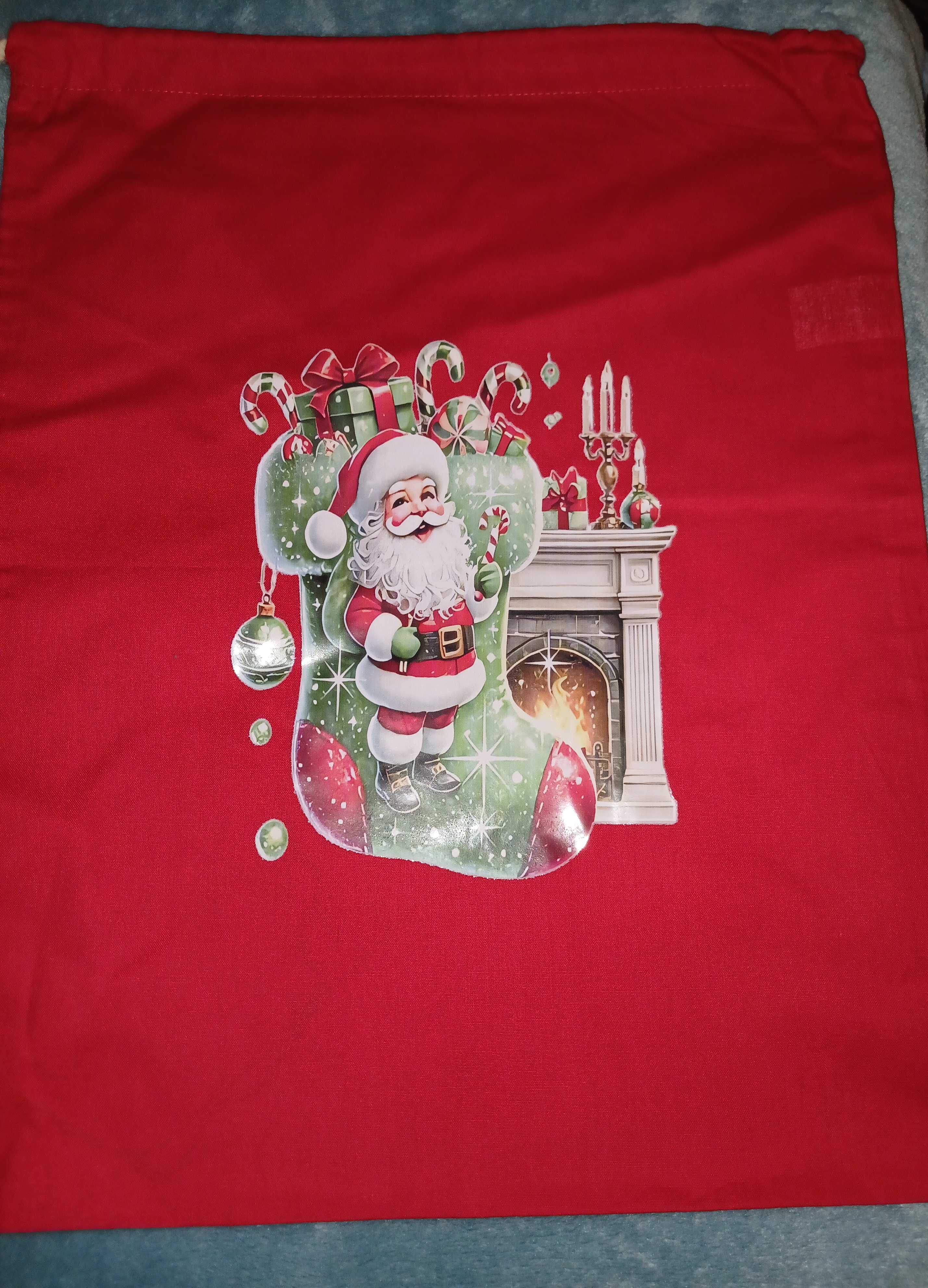 Santa Filling Stocking Christmas Sack