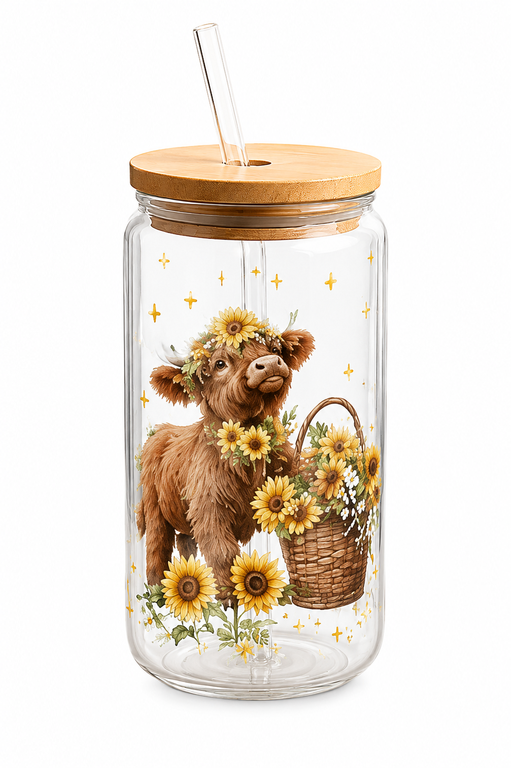 16oz Seasonal Glass Cup w/Bamboo Lid & Glass Straw