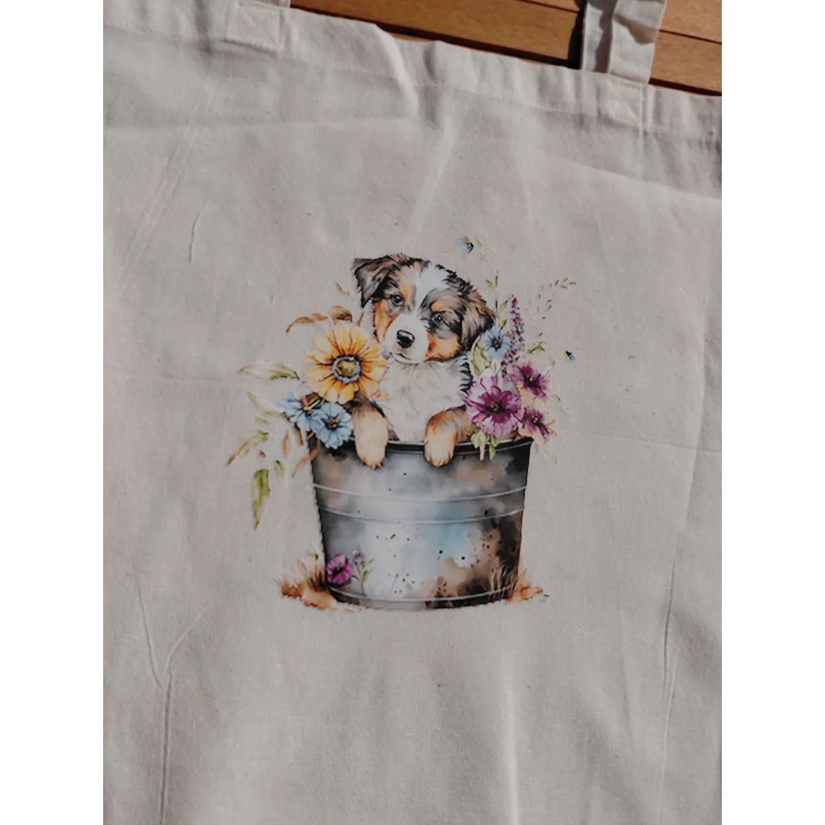 Handprinted 100% unbleached cotton totes -puppies