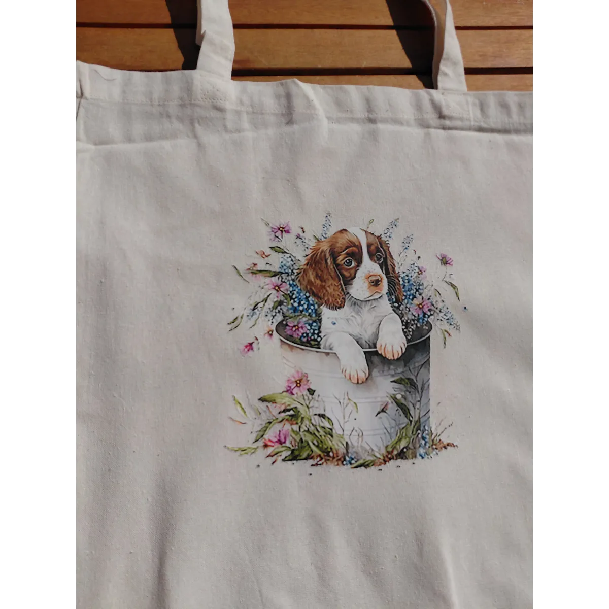 Handprinted 100% unbleached cotton totes -puppies