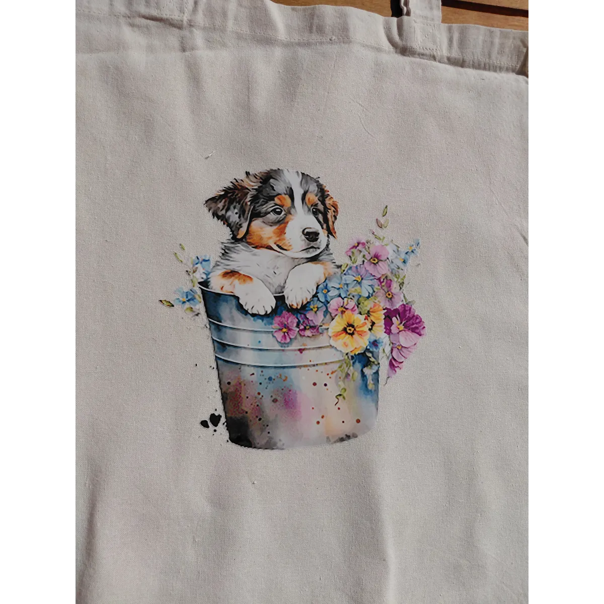 Handprinted 100% unbleached cotton totes -puppies