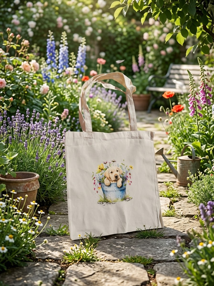 Handprinted 100% unbleached cotton totes -puppies