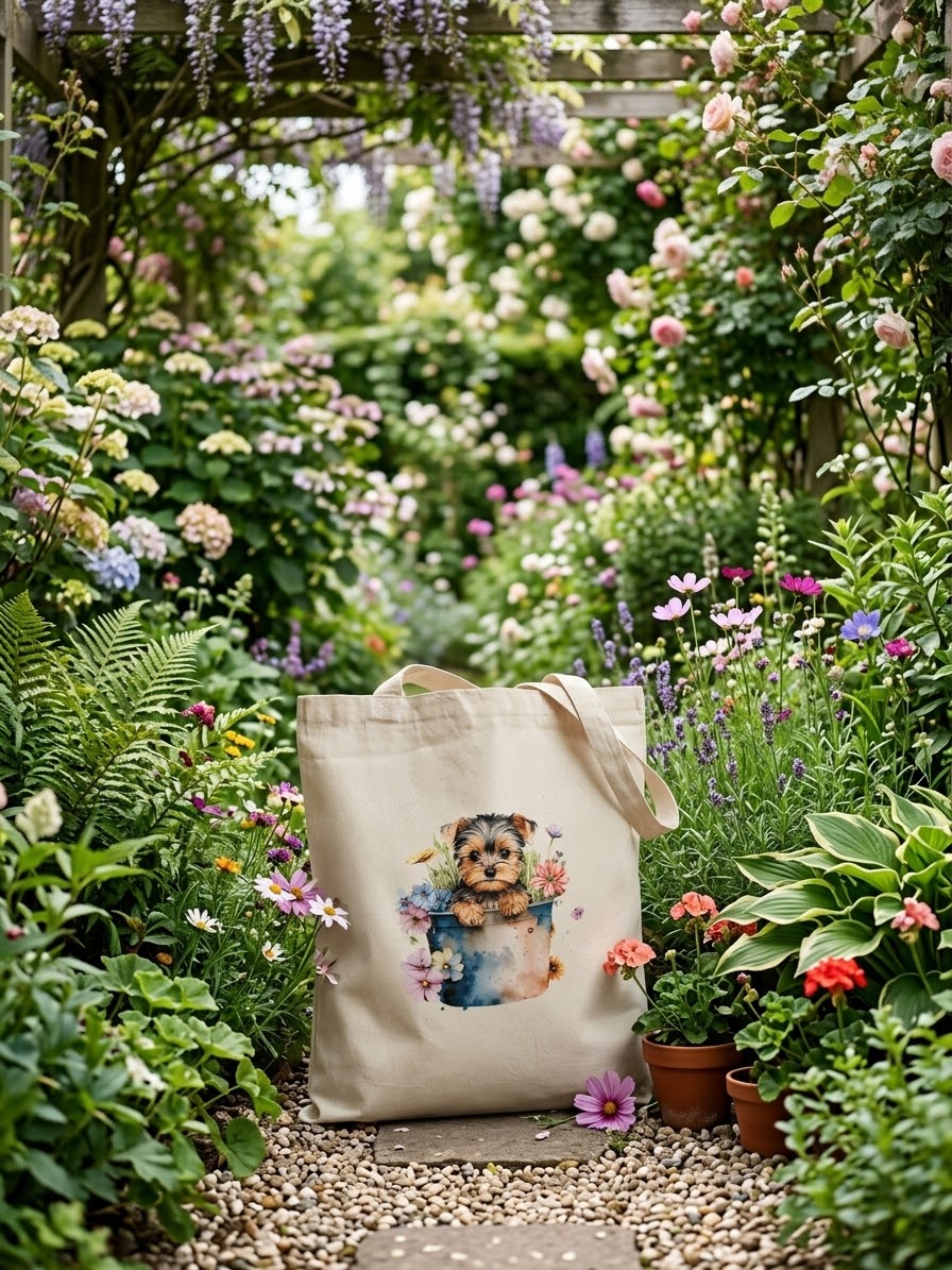 Handprinted 100% unbleached cotton totes -puppies