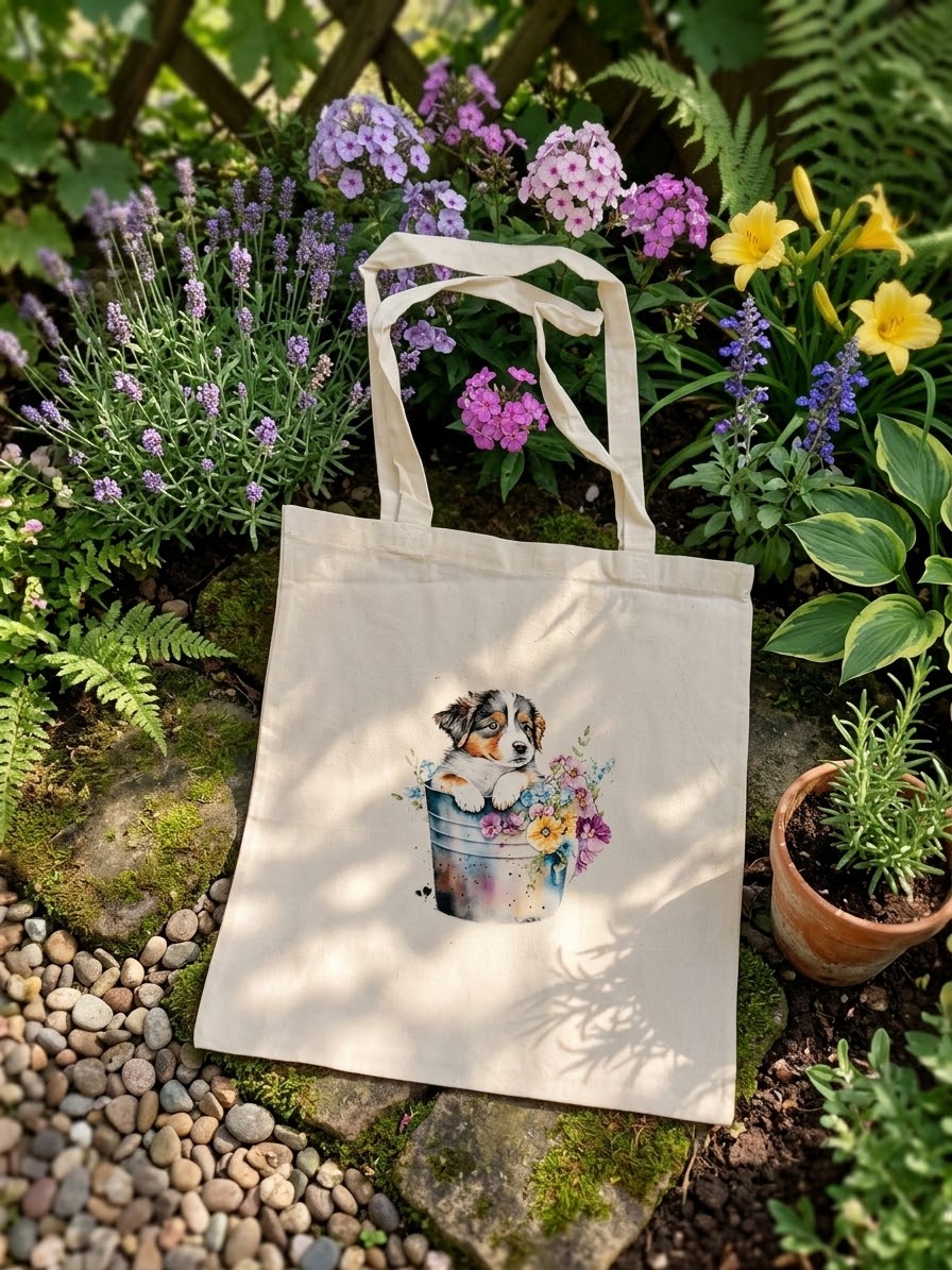 Handprinted 100% unbleached cotton totes -puppies