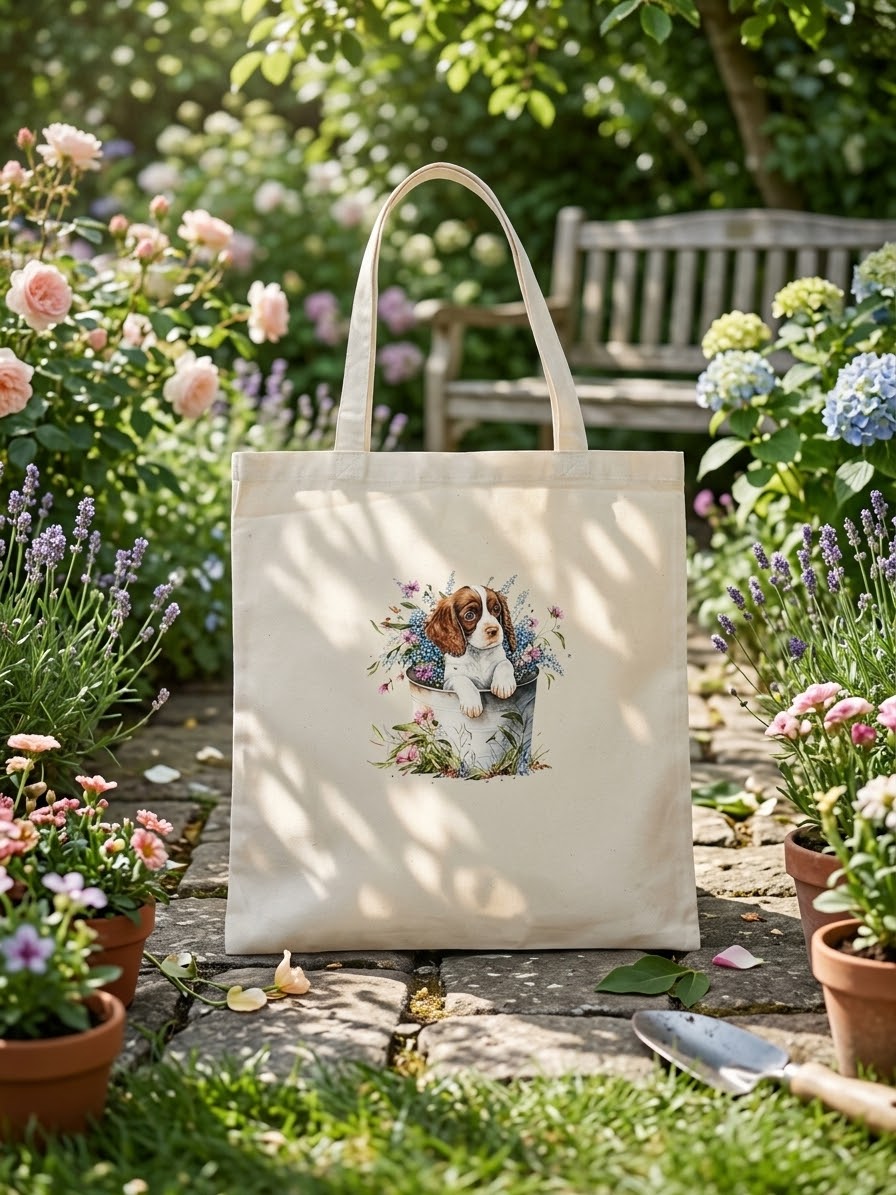 Handprinted 100% unbleached cotton totes -puppies