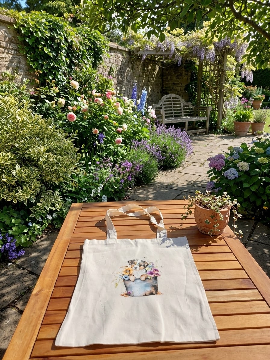 Handprinted 100% unbleached cotton totes -puppies
