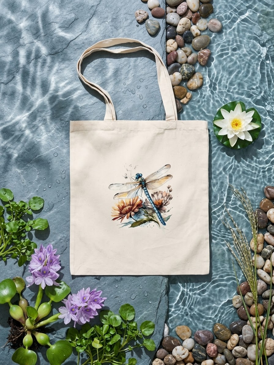 Beautiful watercolor printed 100% unbleached cotton totes - dragonfly designs
