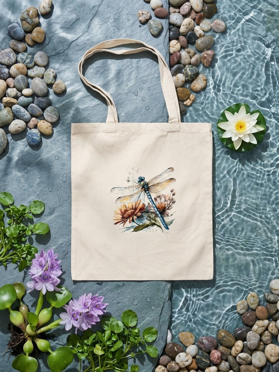 Beautiful watercolor printed 100% unbleached cotton totes - dragonfly designs