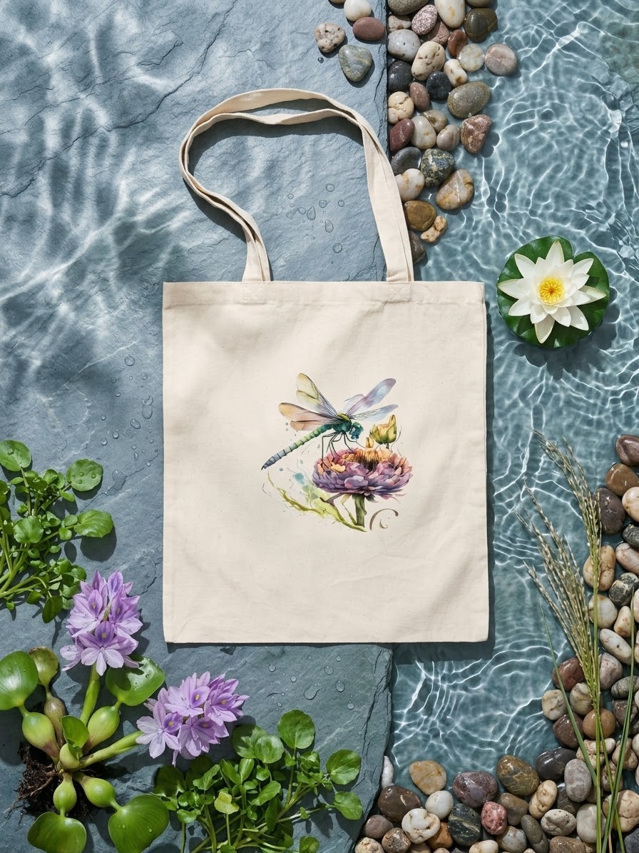 Beautiful watercolor printed 100% unbleached cotton totes - dragonfly designs