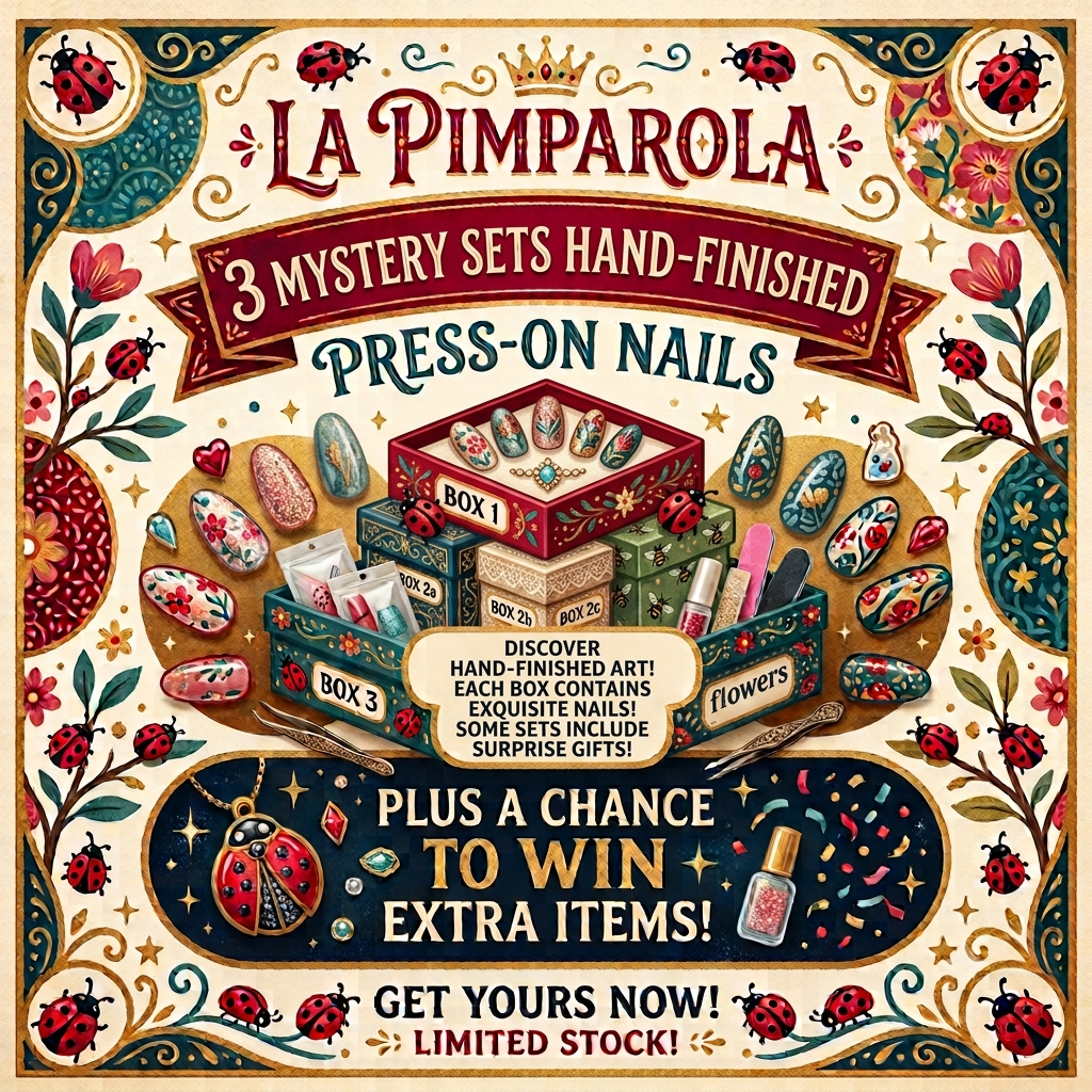 Mystery selection of 3 sets of hand finished press on nails plus chances of extra gifts