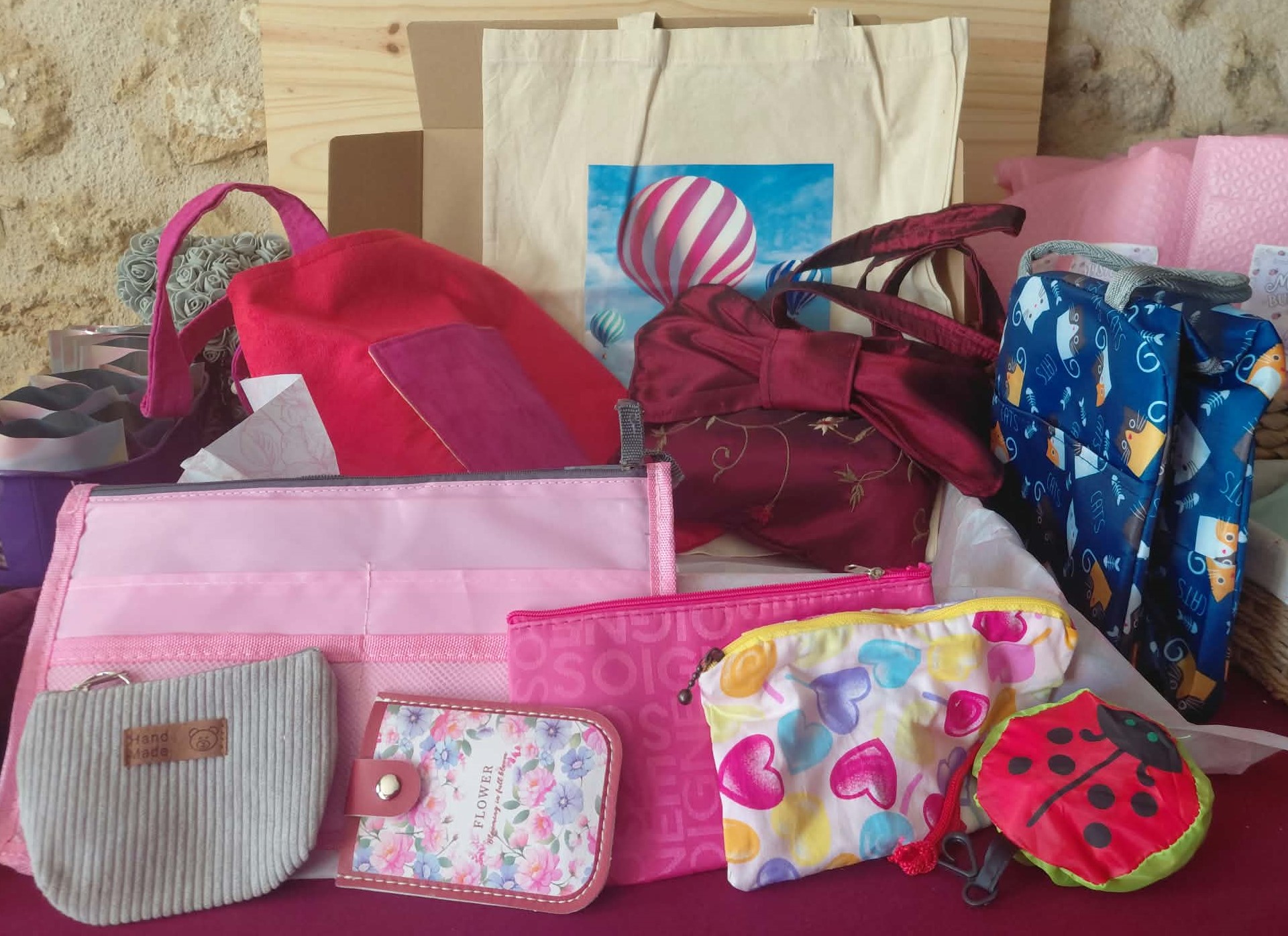 Bag and Purse box set - Faux Suede and embroidered Taffeta Handbags, etc