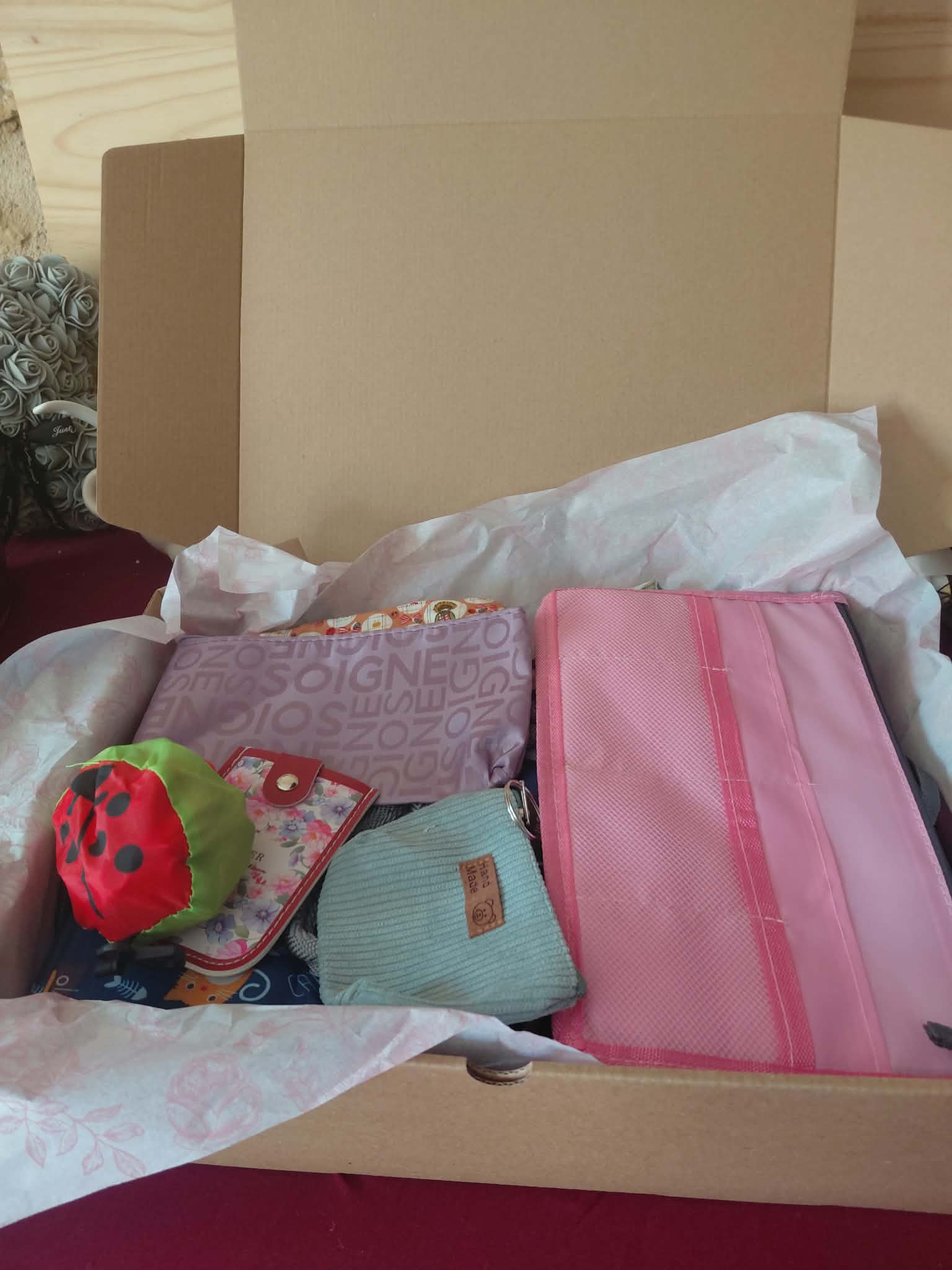 Bag and Purse Box Set - Cotton tie bag and Taffeta evening bag , 10 Items