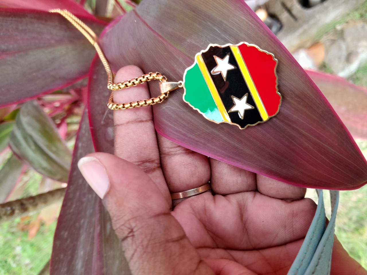Gold Nevis Flag and Map Pendant