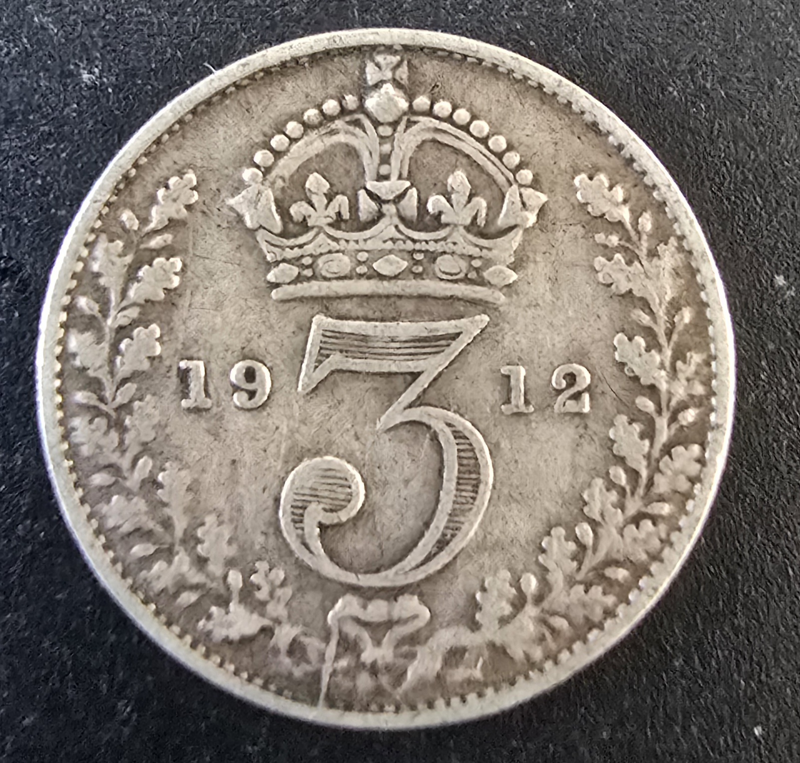 1912 King George V Sterling Silver Threepence (3d) Coin – 92.5% Pure