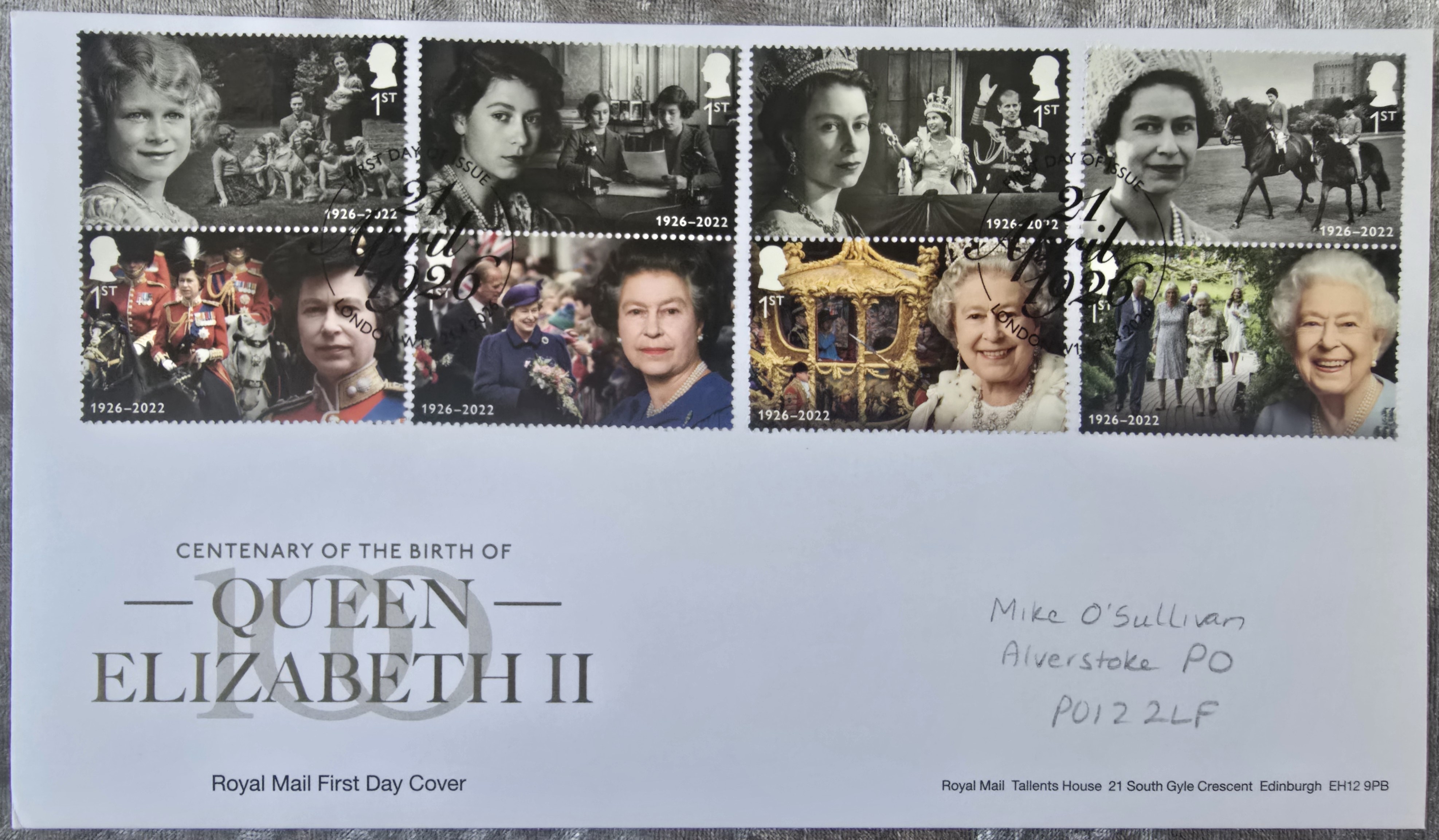 Royal Mail Queen Elizabeth II Centenary First Day Cover 2026 – Full Set of 8 Stamps