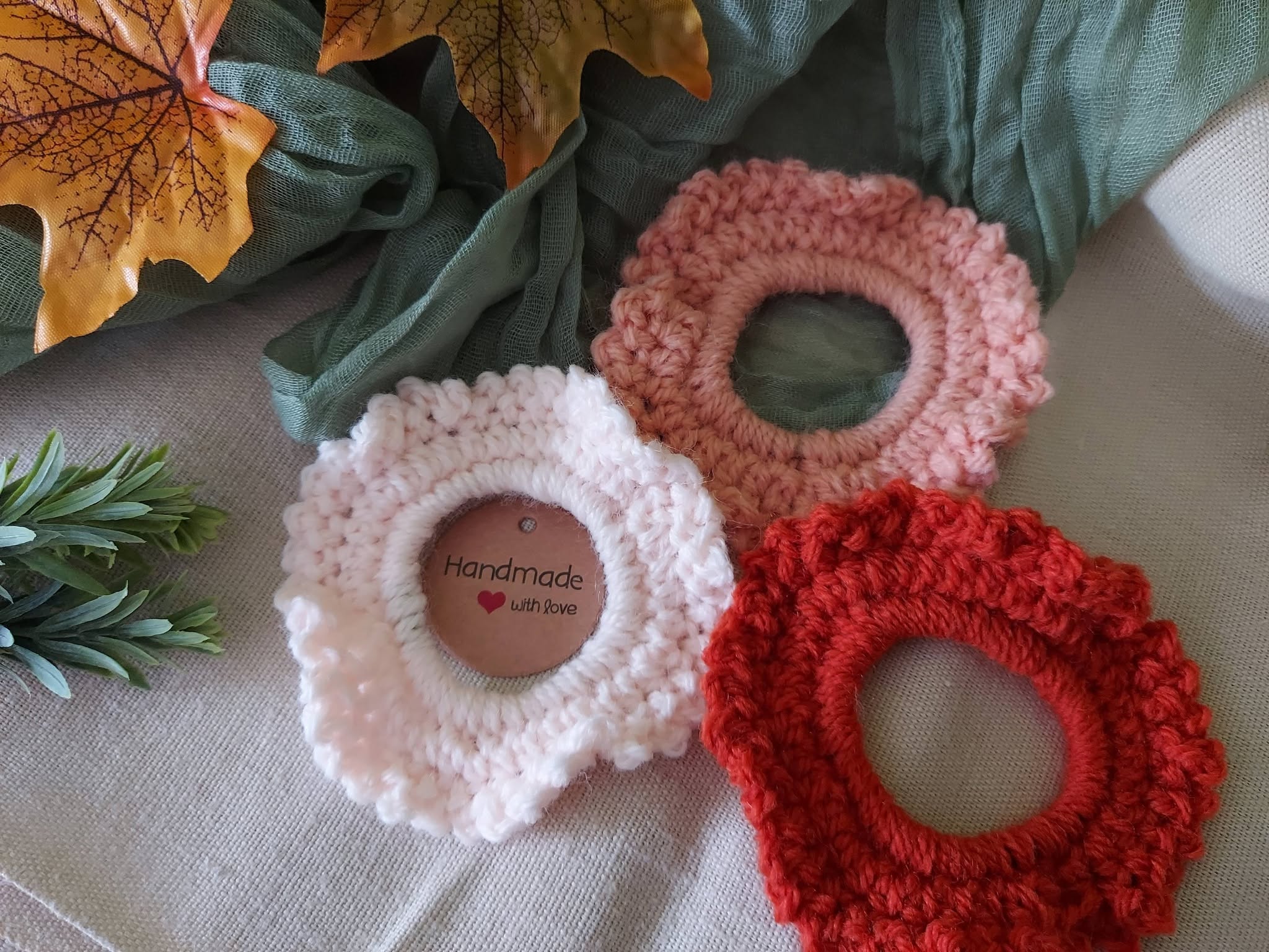 Autumn Crochet Scrunchies Pack of 3 - Blush, Rose, Rust