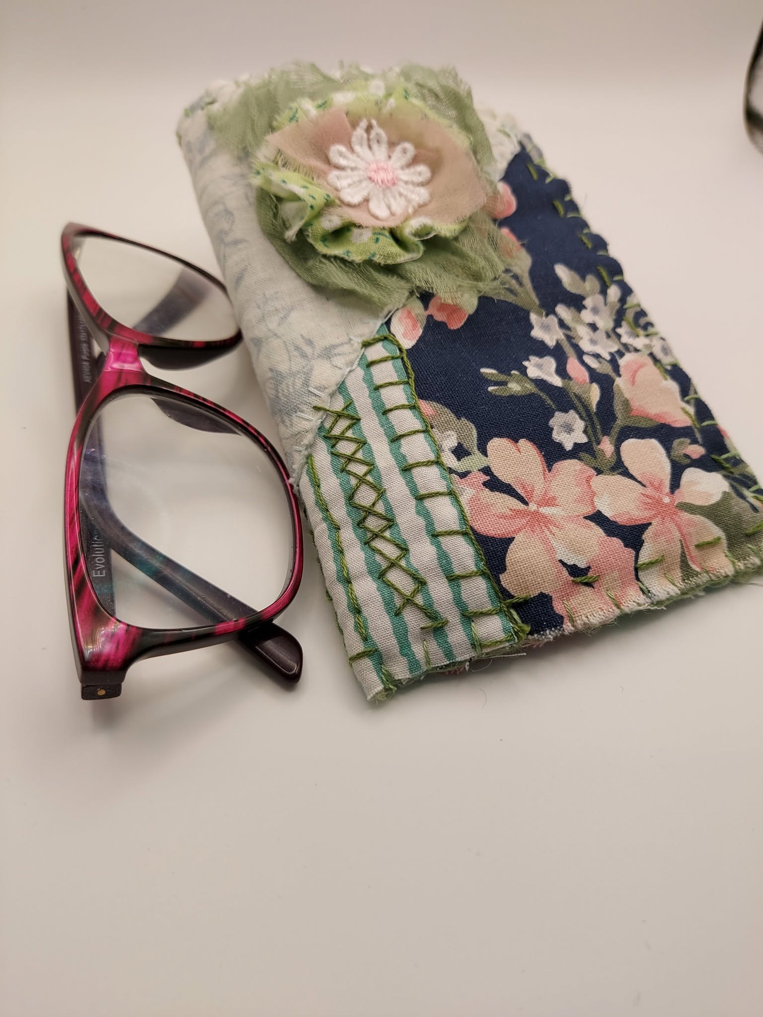 Hand-stitched Eyeglasses Case - Floral Patchwork Design
