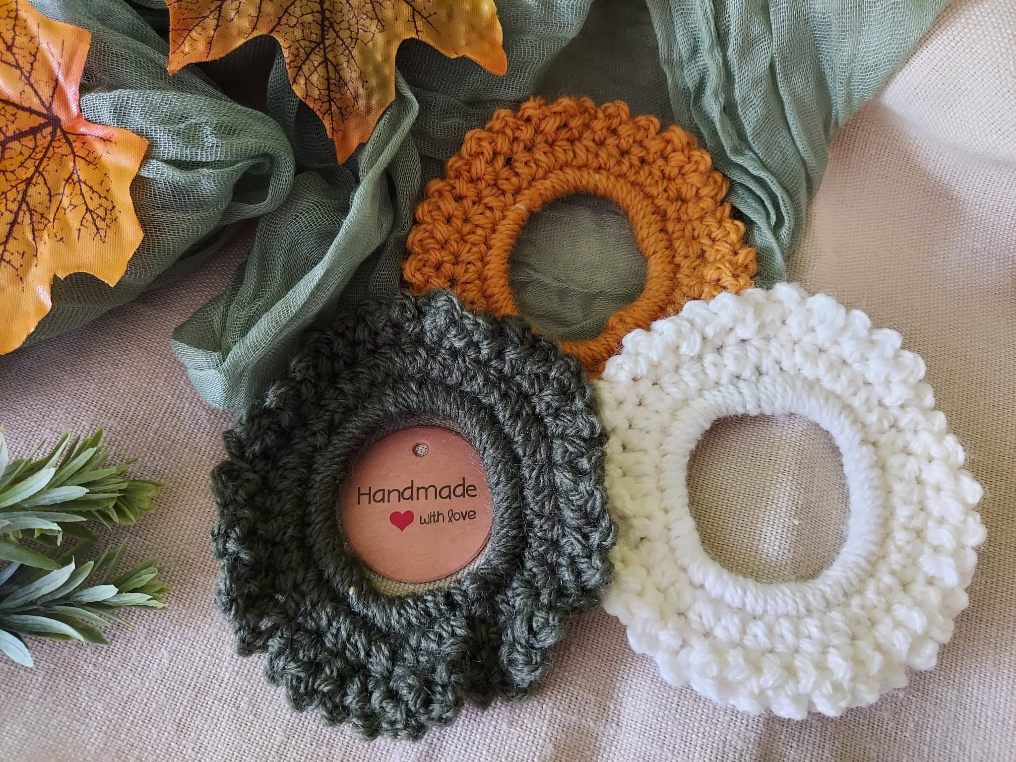 Autumn Crochet Scrunchies Pack of 3 - Forest, Mustard, Cream