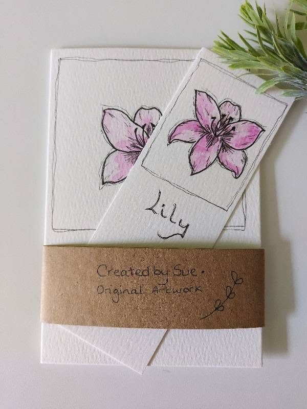 Greeting card and matching bookmark - Lily