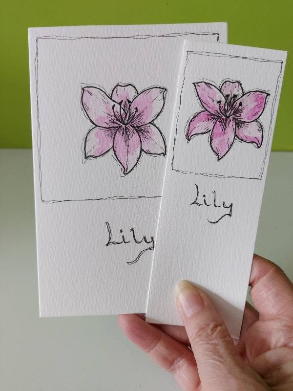 Greeting card and matching bookmark - Lily