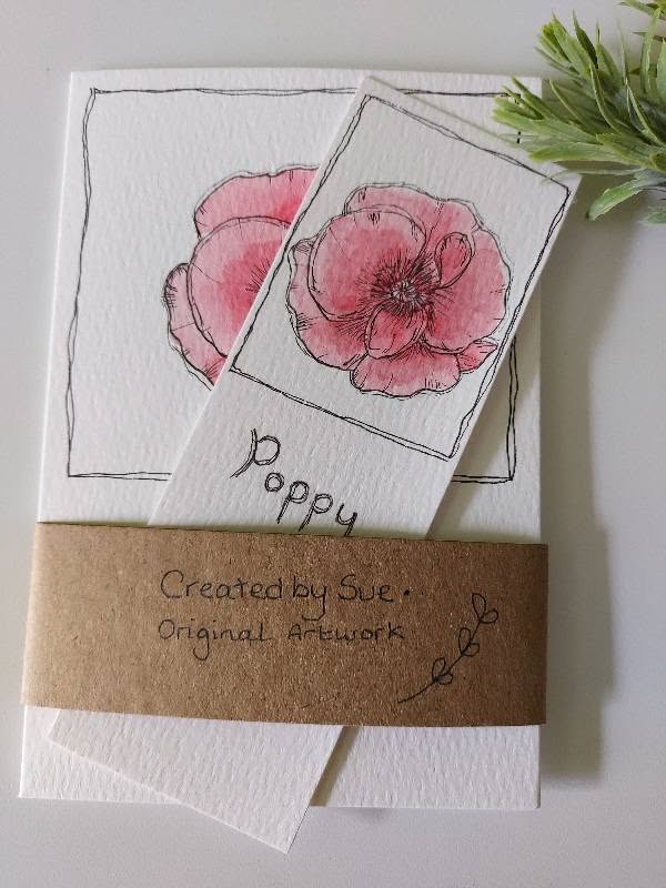 Floral greeting card plus bookmark - Poppy