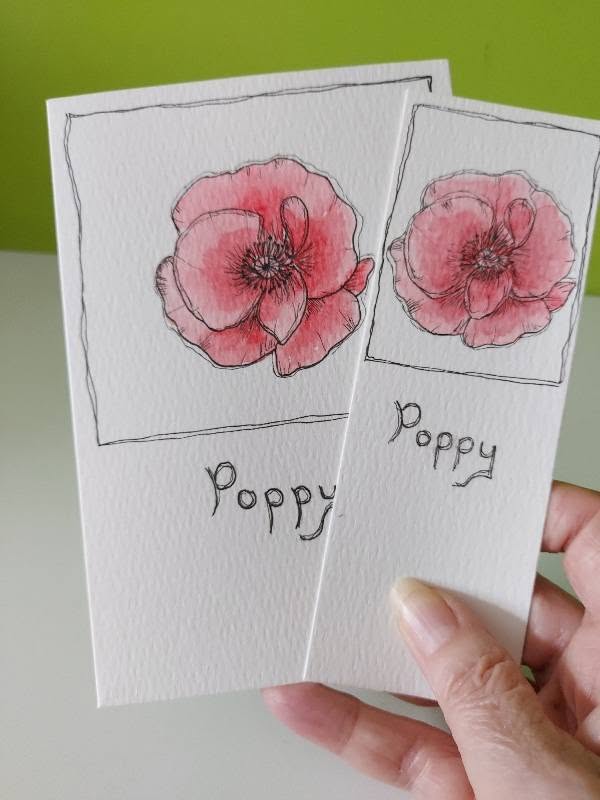 Floral greeting card plus bookmark - Poppy