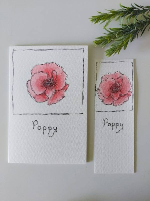Floral greeting card plus bookmark - Poppy