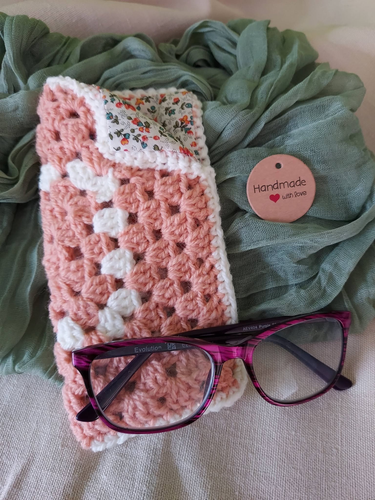 Crochet Eyeglasses Case - Soft lined, Fold-Over Top