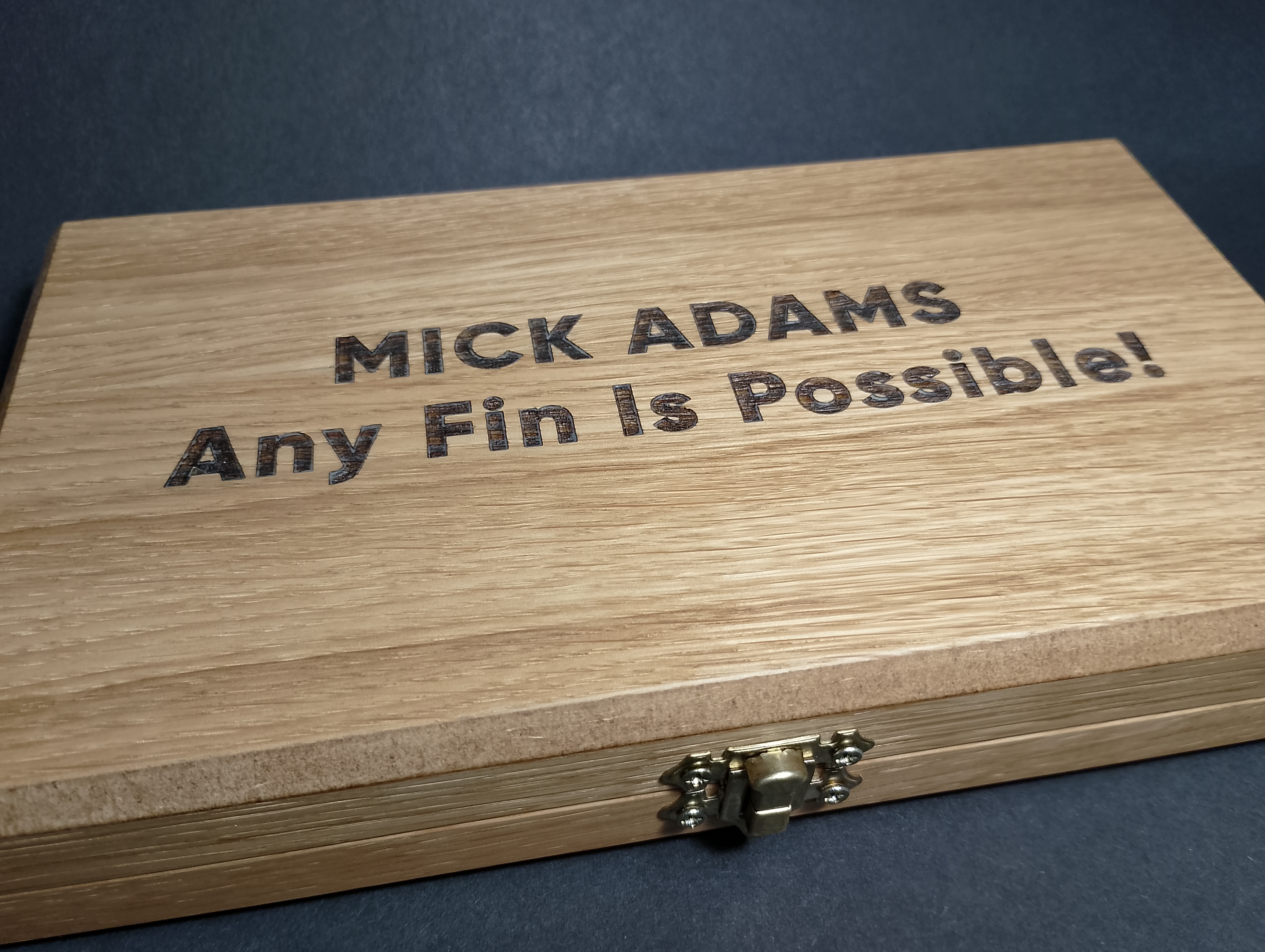 custom laser engraved oak fishing float box by Moon Groves