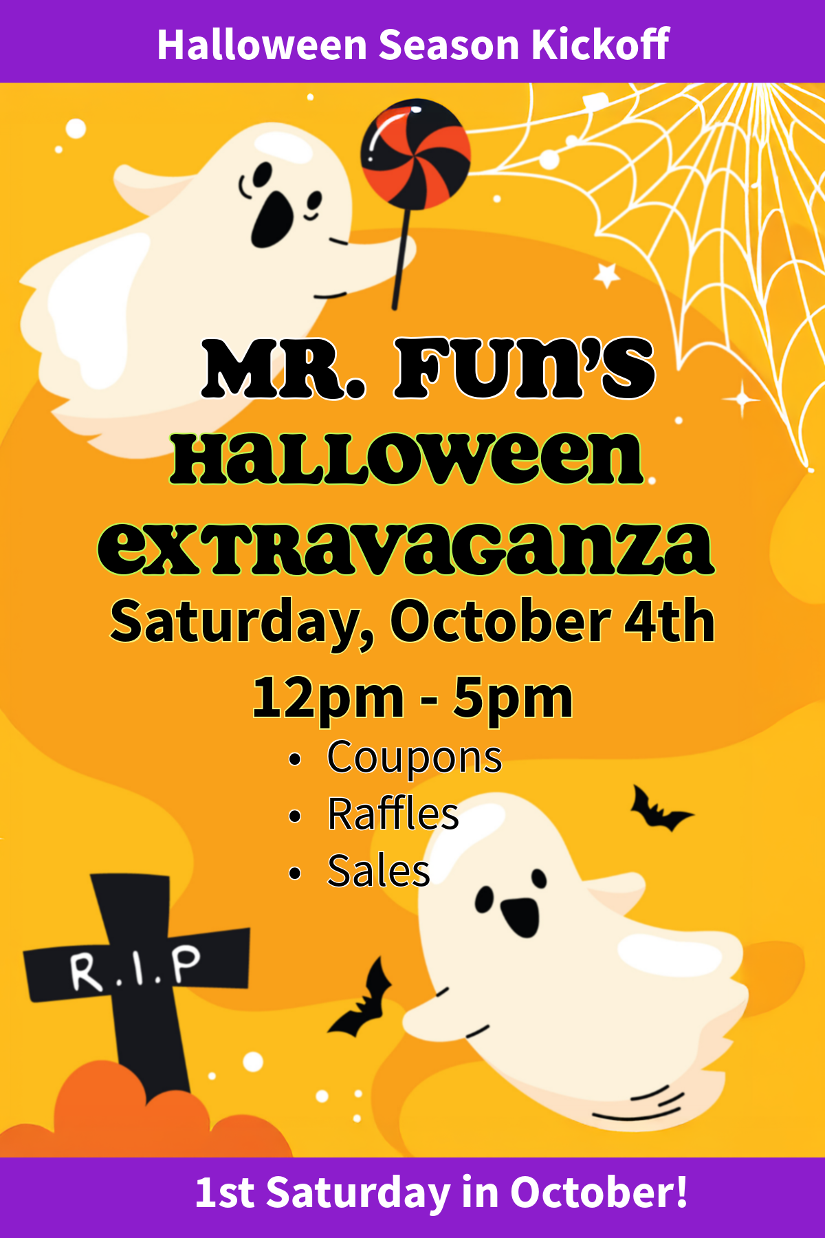 Halloween extravaganza sale flyer with orange background and ghosts