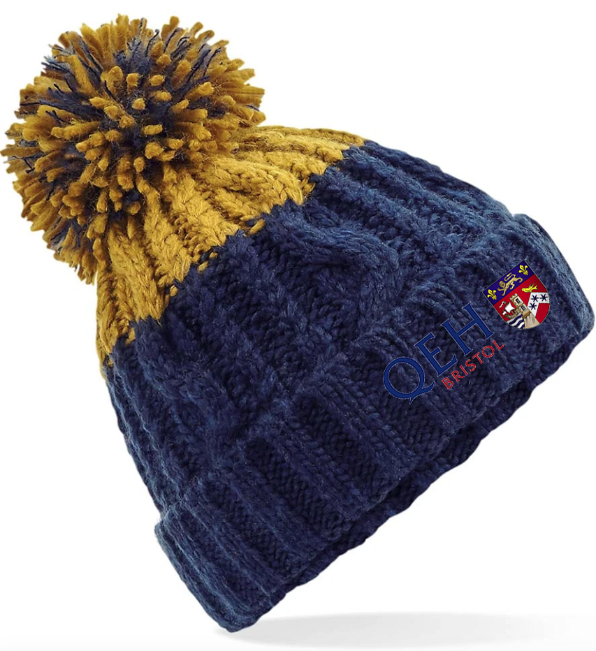 QEH Bobble Hat - Navy/Mustard