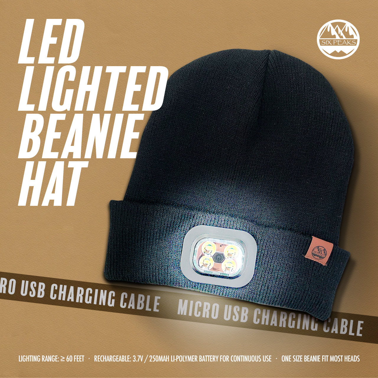 Six Peaks LED Lighted Beanie Hat - Black