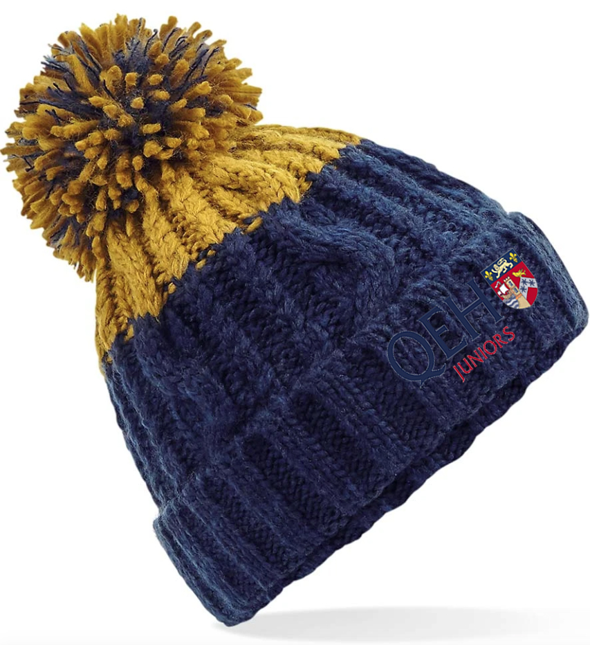 QEH Bobble Hat - Navy/Mustard