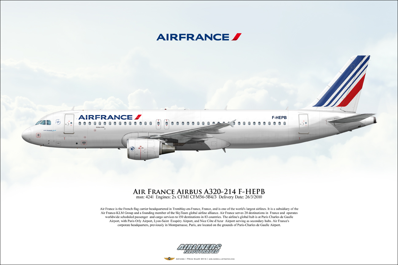 Airliners Illustrated® Air France Airbus A320-214 F-HEPB Art Print