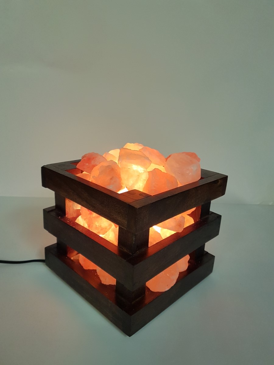 Wooden Basket Salt Lamp with Pure Himalayan Salt chunks