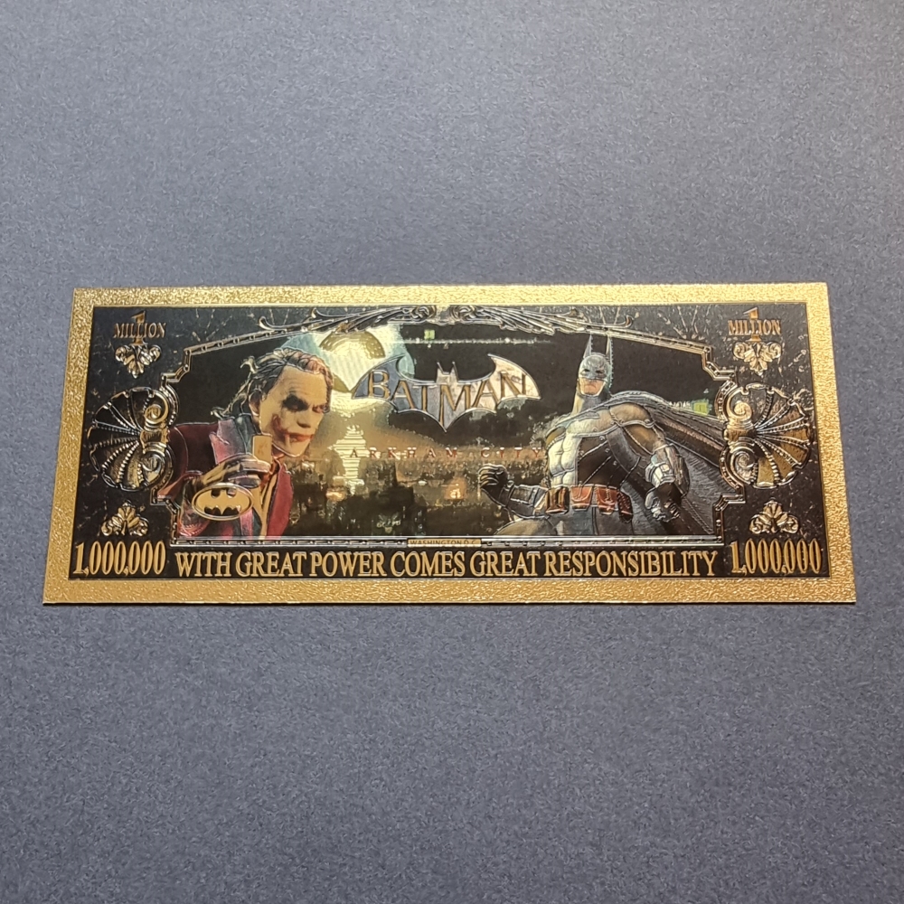 Colourised BATMAN & JOKER 24k gold plated banknote with COA