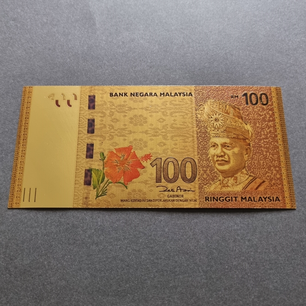 Rm100 Color Colourised MALAYSIA 100 Ringgit 24k gold plated banknote