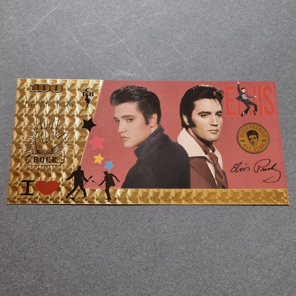 Colourised ELVIS PRESLEY 1935-1977 24k gold plated banknote with COA