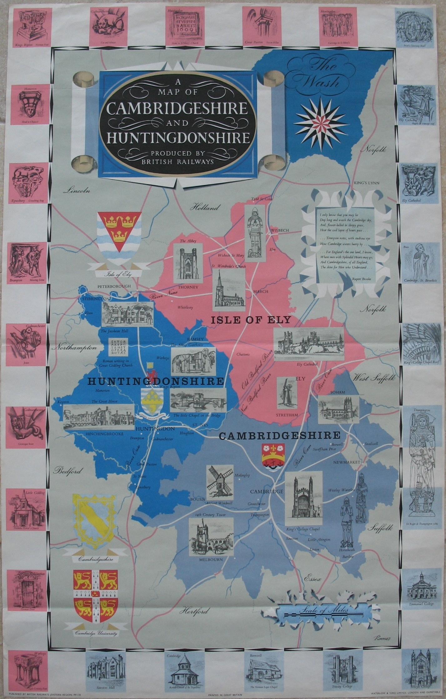 Original Railway Poster A Map Of Cambridgeshire And Huntingdonshire Produced By British Railways By Ramos