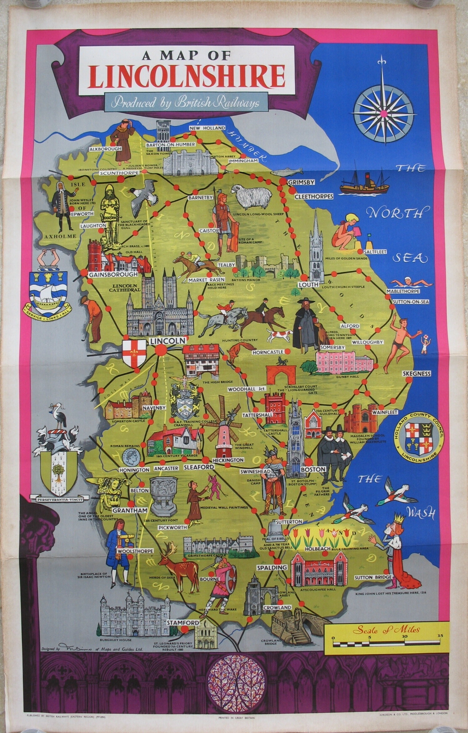 Original Railway Poster A Map of Lincolnshire Produced By British Railways Designed By M Sims Of Maps And Guides Ltd