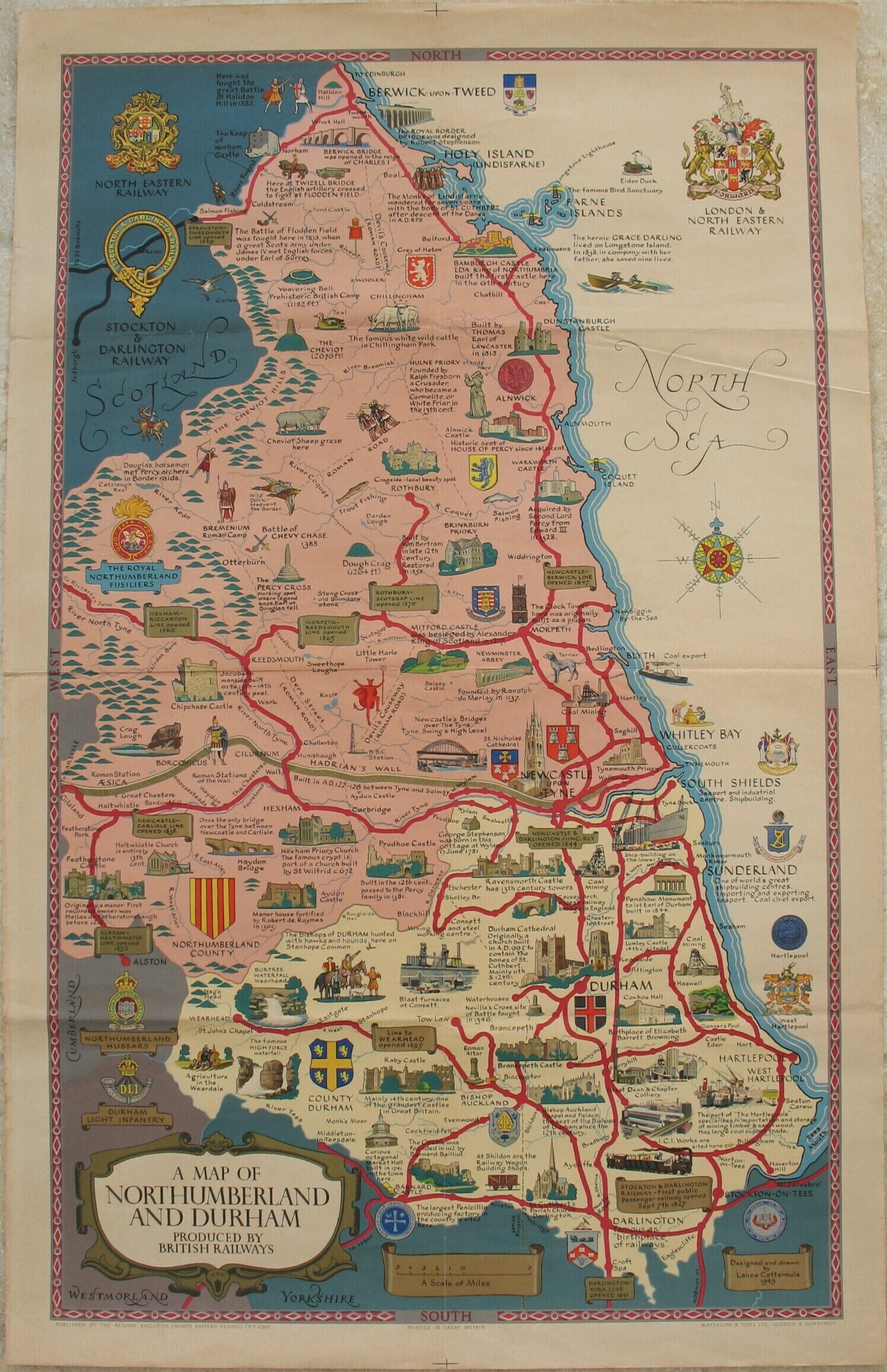 Original Railway Poster A Map Of Northumberland And Durham Produced By British Railways By Lance Cattermole