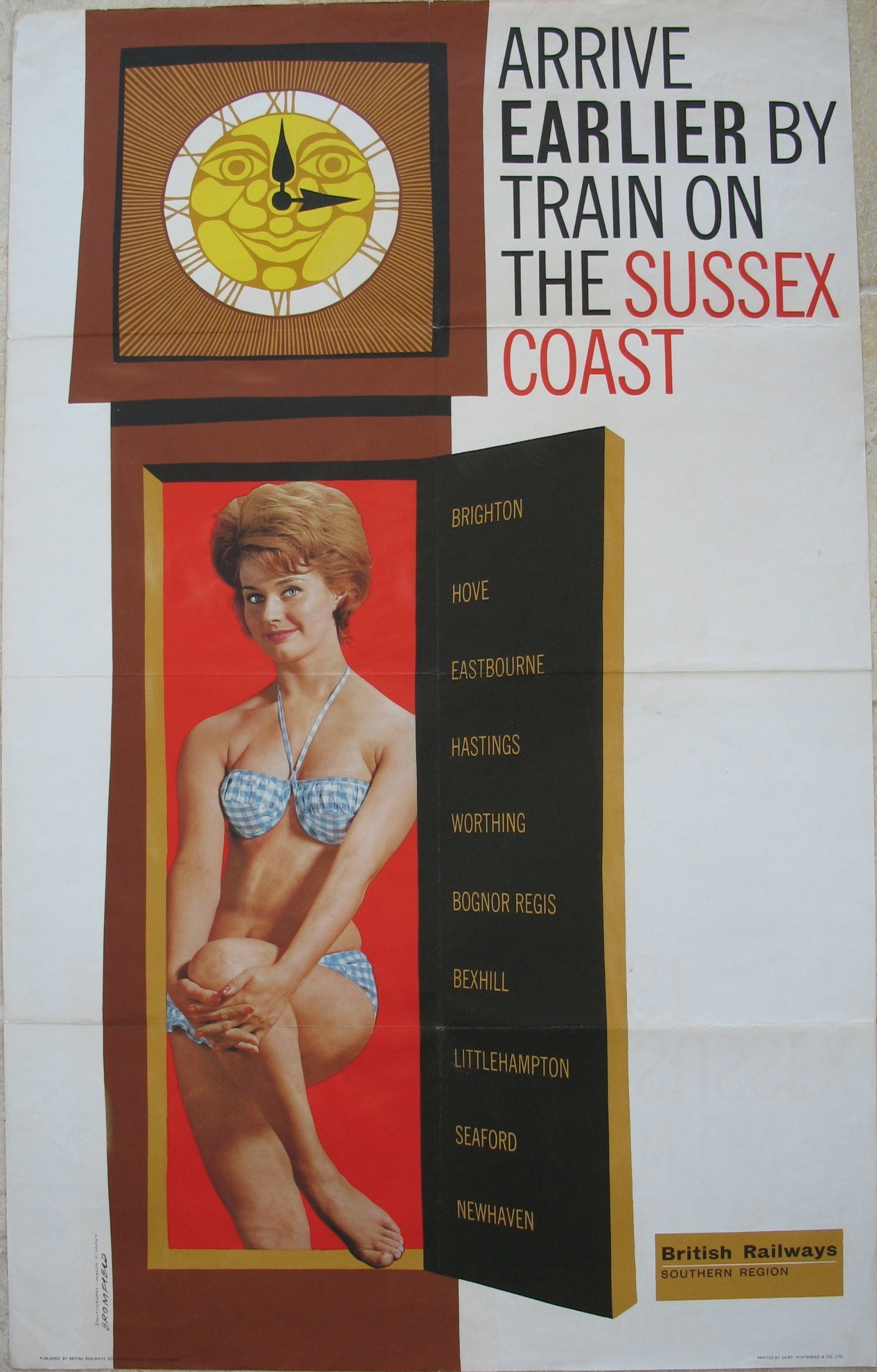 Original Railway Poster Arrive Earlier By Train On The Sussex Coast By Kenneth Bromfield And Joseph Mckeown