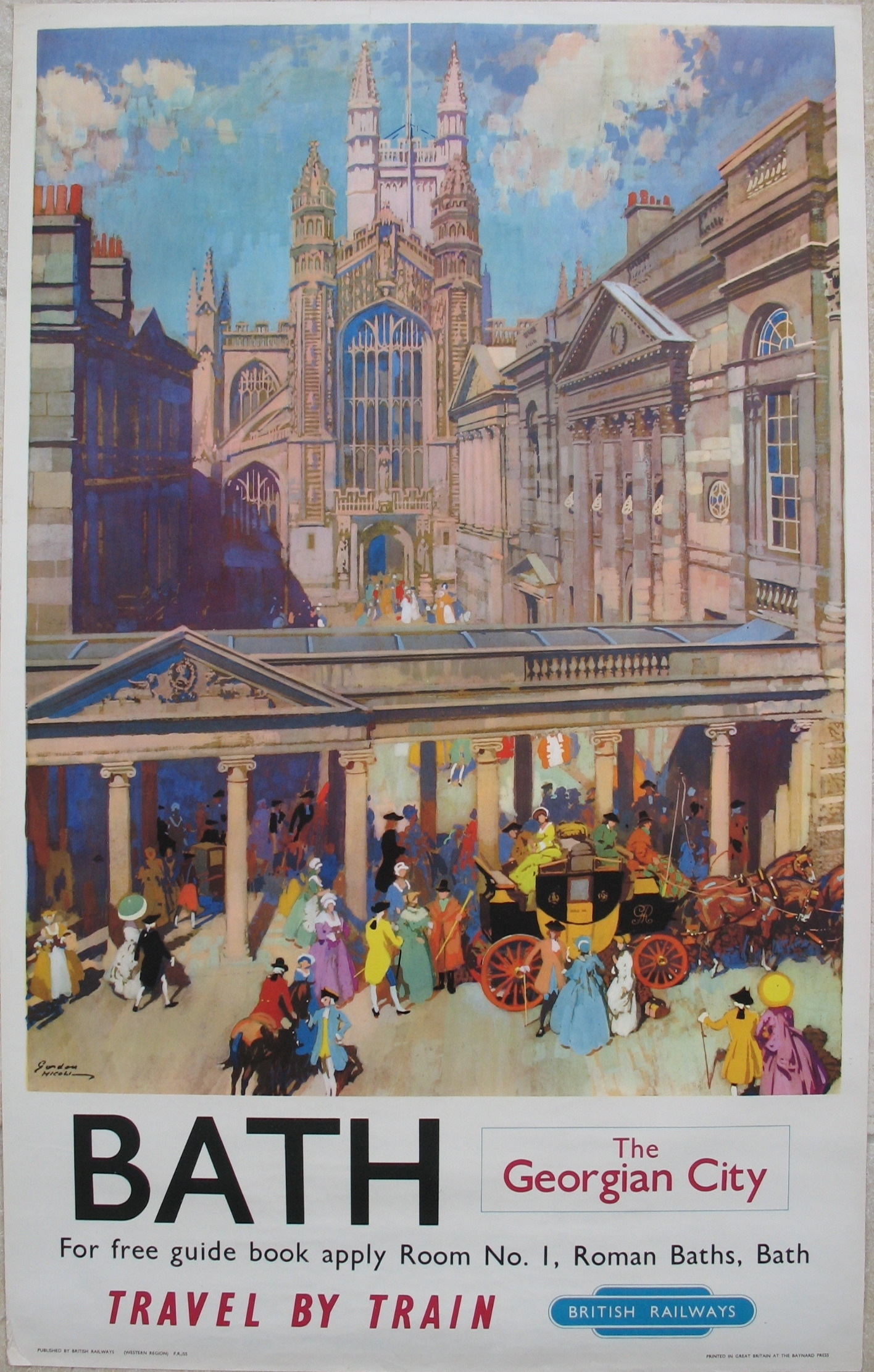 Original Railway Poster Bath The Georgian City Abbey And Pump Room By Gordon Nicoll