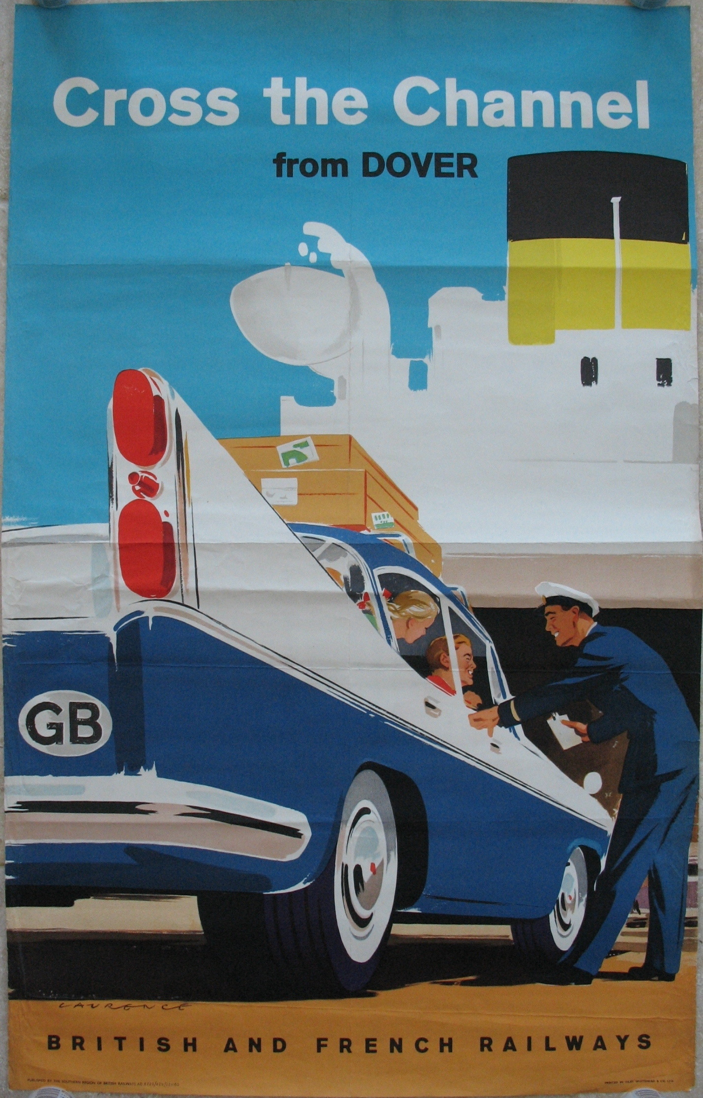 Original Railway Poster Cross The Channel From Dover British And French Railways By Laurence Fish