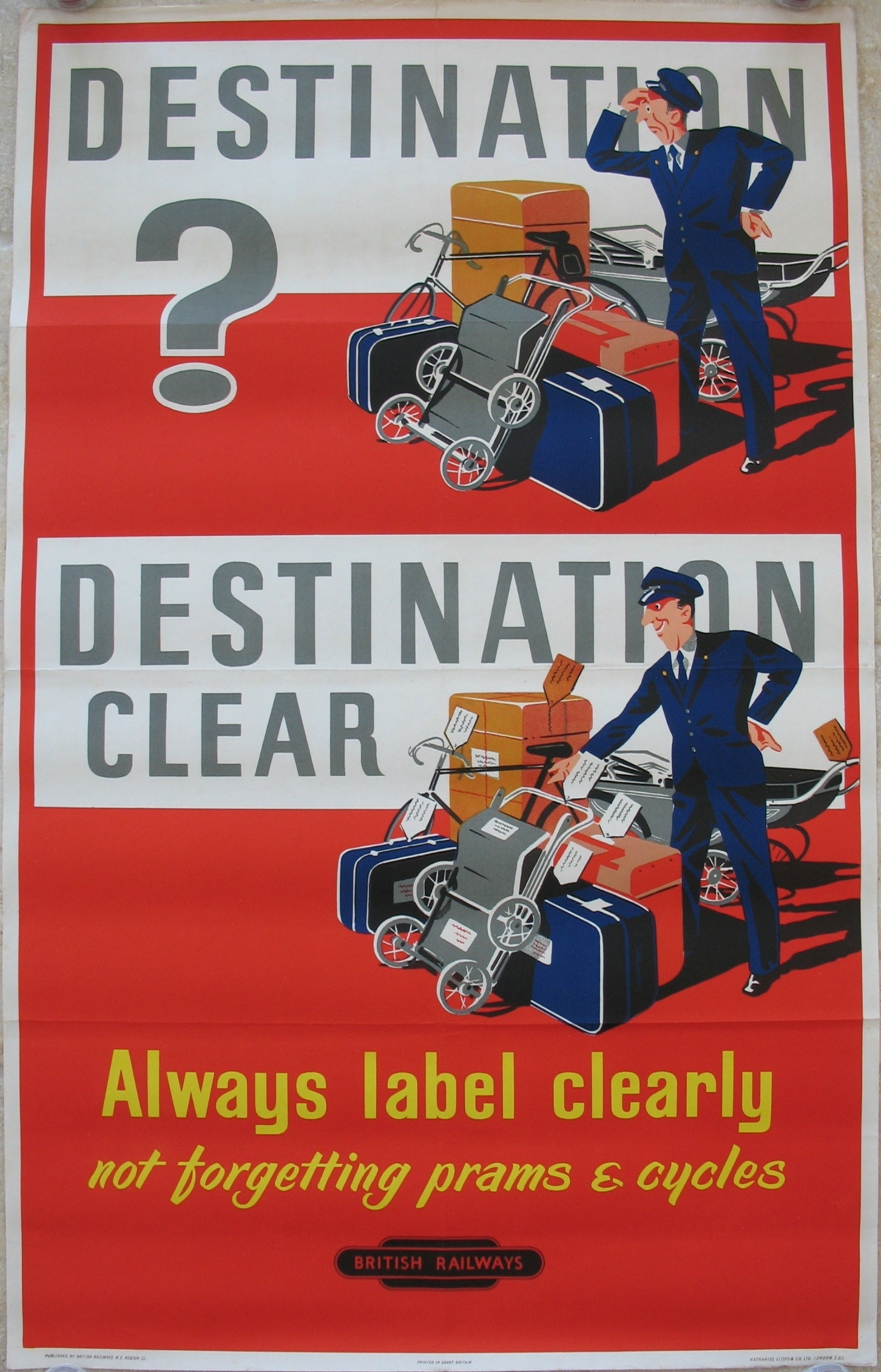 Original Railway Poster Destination Clear Always Label Clearly Not Forgetting Prams And Cycles