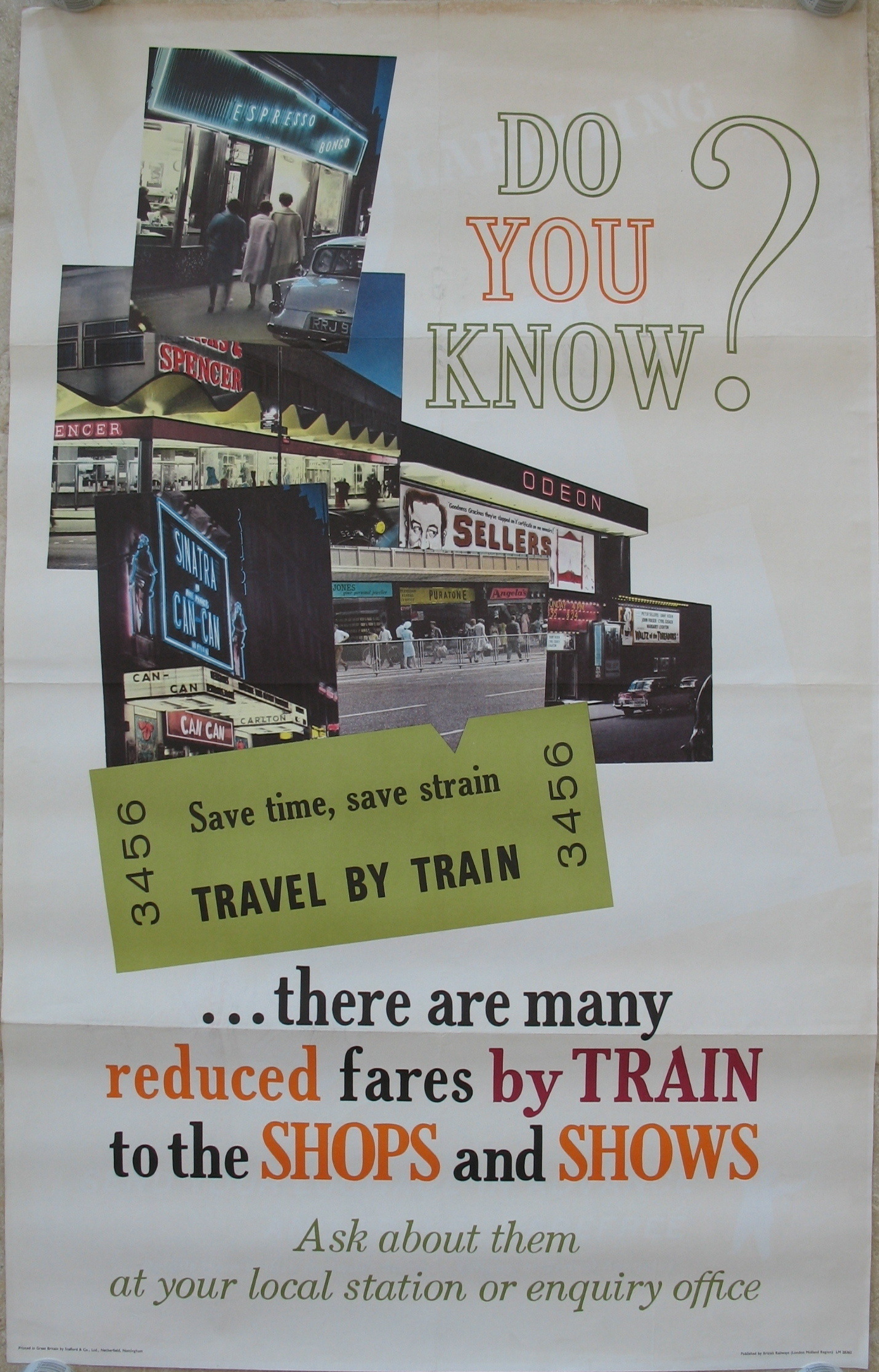 Original Railway Poster Do You Know There Are Many Reduced Fares By Train To The Shops And Shows