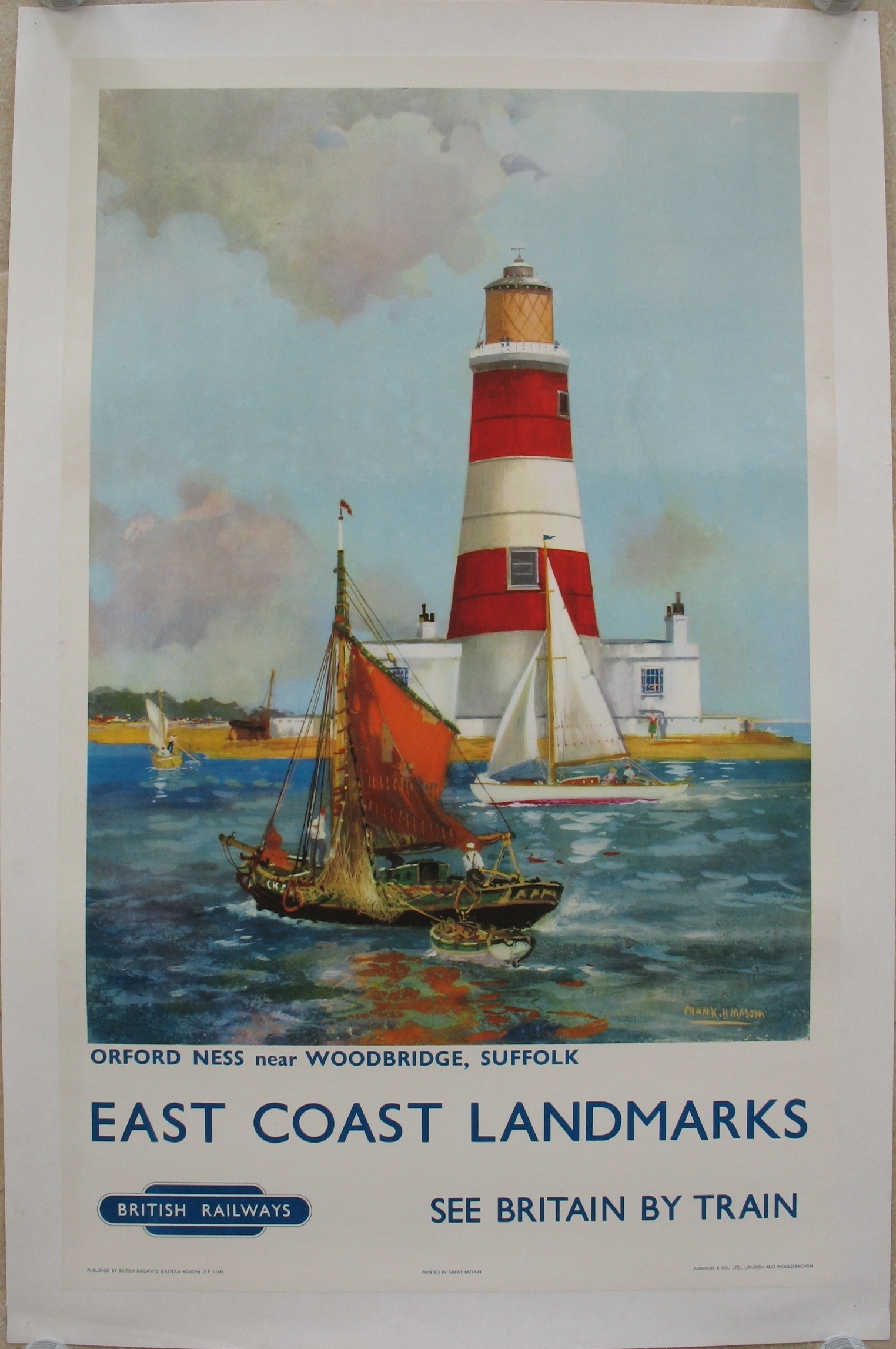 Original Railway Poster East Coast Landmarks Orford Ness Lighthouse Near Woodbridge Suffolk By Frank Mason