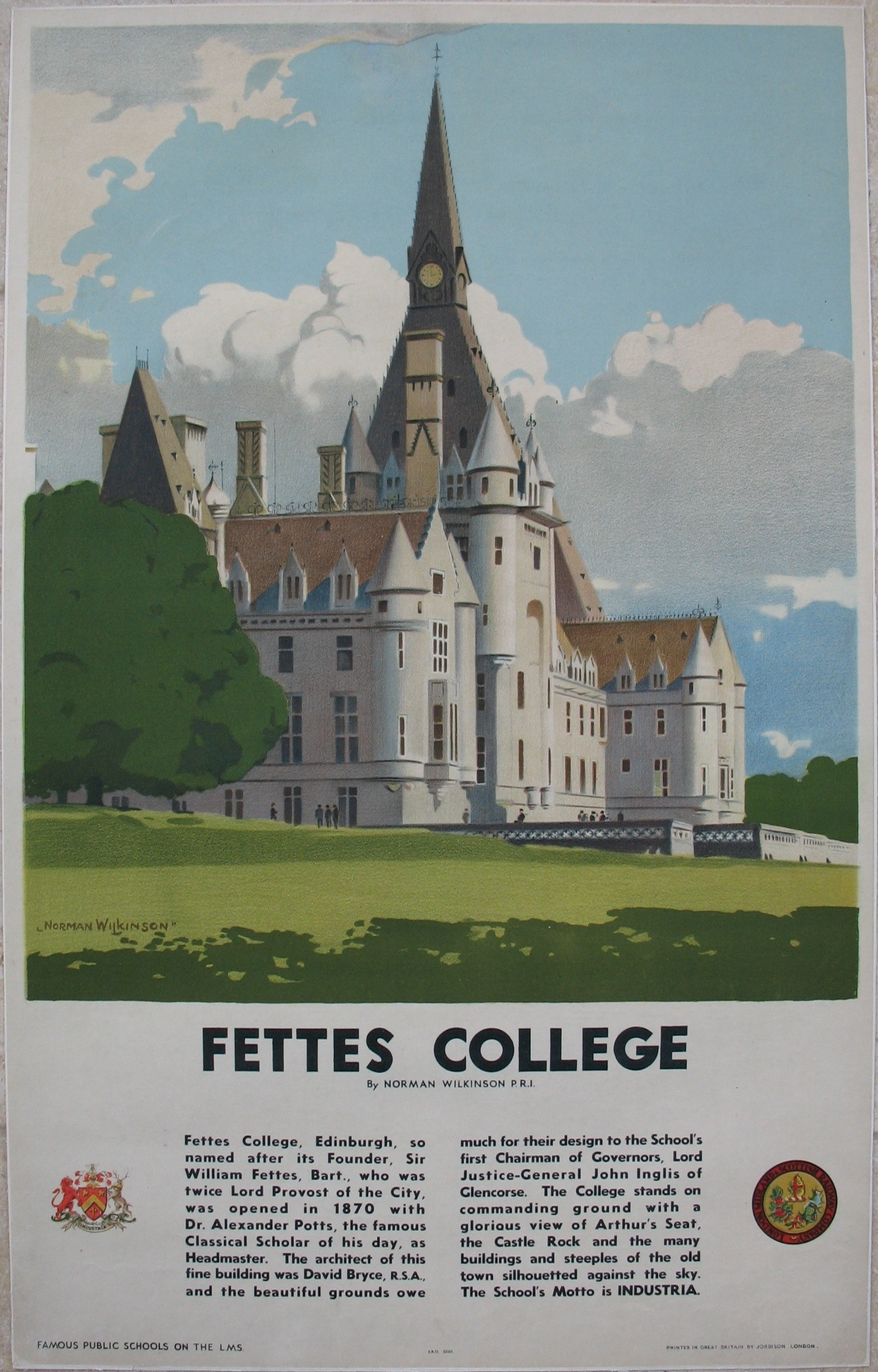 Original Railway Poster Fettes College Famous Public Schools On The LMS By Norman Wilkinson
