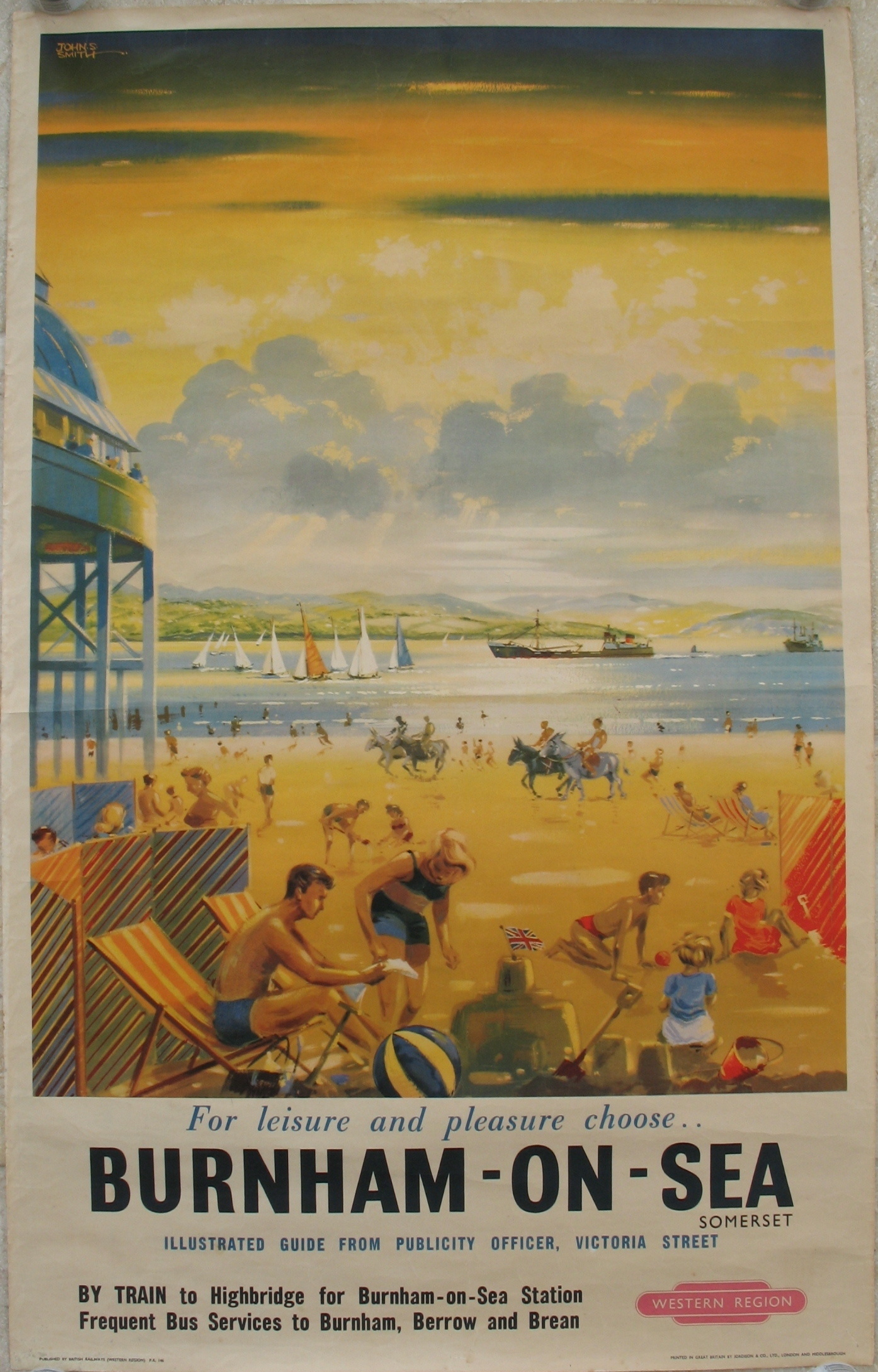 Original British Railway Poster For Leisure And Pleasure Choose Burnham On Sea Somerset By John S Smith