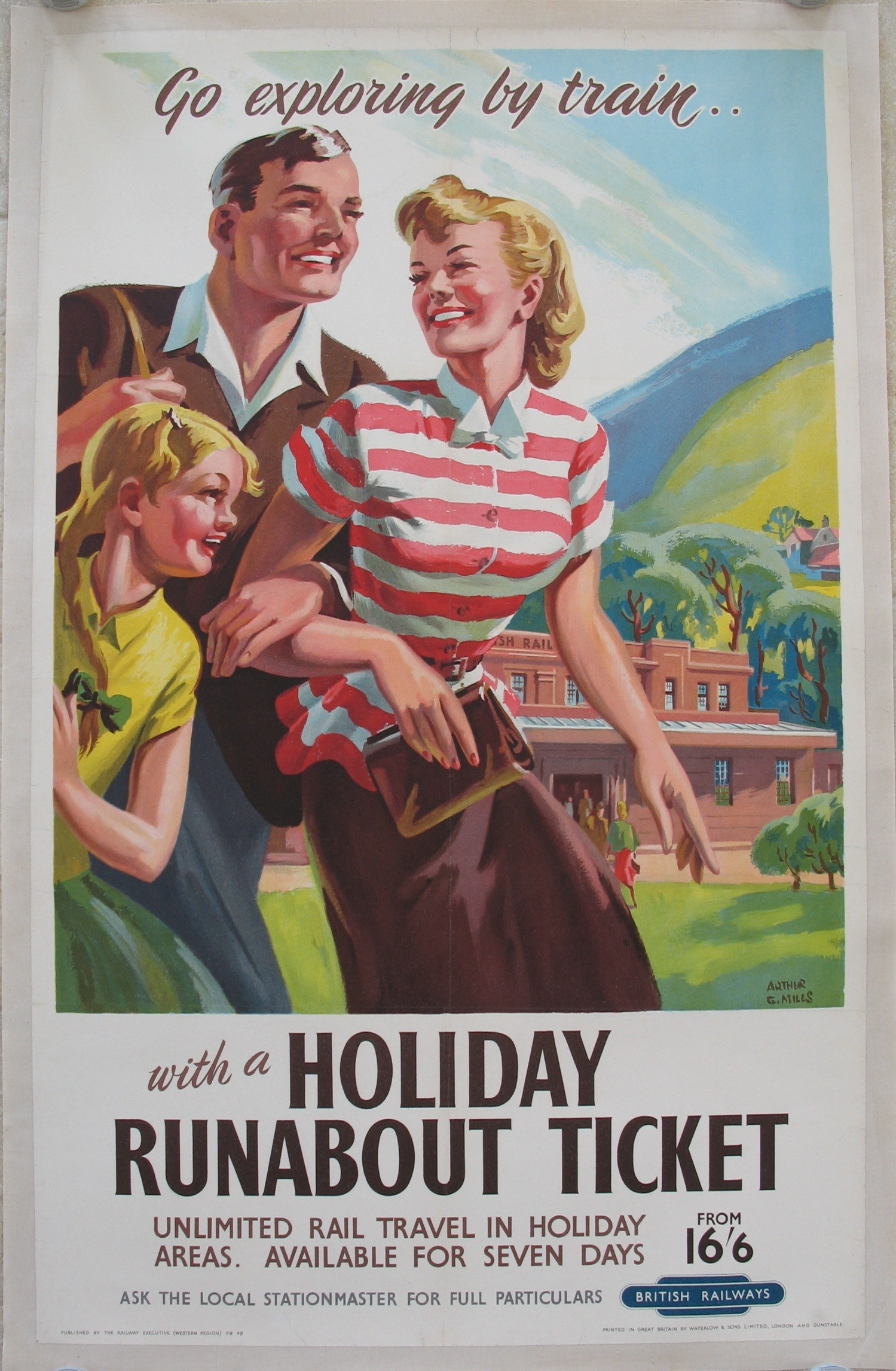 Original Railway Poster Go Exploring By Train With A Holiday Runabout Ticket By Arthur Mills